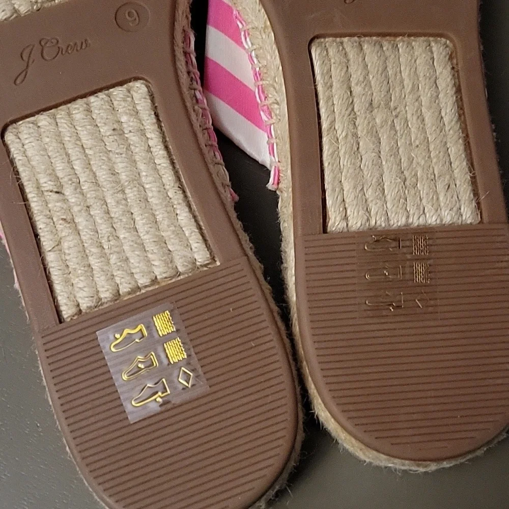 J. Crew Twisted Knot Espadrille Sandals Pink White Cabana Stripe Slides Flats 9